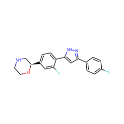 Fc1ccc(-c2cc(-c3ccc([C@@H]4CNCCO4)cc3F)[nH]n2)cc1 ZINC000205118345