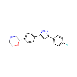 Fc1ccc(-c2cc(-c3ccc([C@H]4CNCCO4)cc3)[nH]n2)cc1 ZINC000205112271