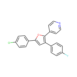 Fc1ccc(-c2cc(-c3ccc(Cl)cc3)oc2-c2ccncc2)cc1 ZINC000003832163