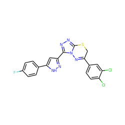 Fc1ccc(-c2cc(-c3nnc4n3N=C(c3ccc(Cl)c(Cl)c3)CS4)n[nH]2)cc1 ZINC000653831414