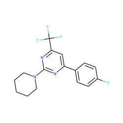 Fc1ccc(-c2cc(C(F)(F)F)nc(N3CCCCC3)n2)cc1 ZINC000000213196