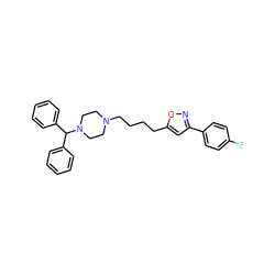 Fc1ccc(-c2cc(CCCCN3CCN(C(c4ccccc4)c4ccccc4)CC3)on2)cc1 ZINC000022924666