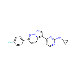 Fc1ccc(-c2ccc3c(-c4ccnc(NC5CC5)n4)cnn3n2)cc1 ZINC000038410885