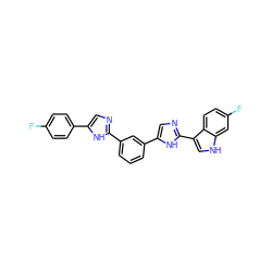 Fc1ccc(-c2cnc(-c3cccc(-c4cnc(-c5c[nH]c6cc(F)ccc56)[nH]4)c3)[nH]2)cc1 ZINC001772650439