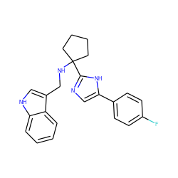 Fc1ccc(-c2cnc(C3(NCc4c[nH]c5ccccc45)CCCC3)[nH]2)cc1 ZINC000473089125