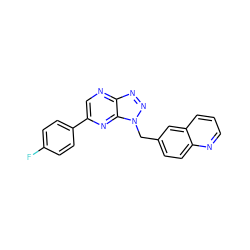 Fc1ccc(-c2cnc3nnn(Cc4ccc5ncccc5c4)c3n2)cc1 ZINC000095553037