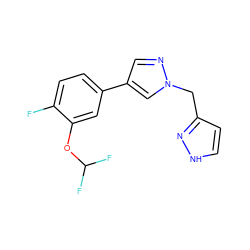 Fc1ccc(-c2cnn(Cc3cc[nH]n3)c2)cc1OC(F)F ZINC001772619311