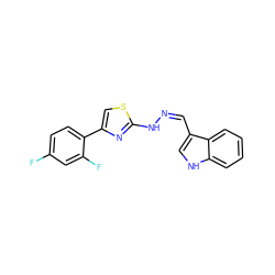 Fc1ccc(-c2csc(N/N=C\c3c[nH]c4ccccc34)n2)c(F)c1 ZINC000095576629