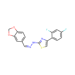 Fc1ccc(-c2csc(N/N=C\c3ccc4c(c3)OCO4)n2)c(F)c1 ZINC000095577149