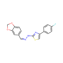 Fc1ccc(-c2csc(N/N=C\c3ccc4c(c3)OCO4)n2)cc1 ZINC000033527505