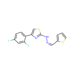 Fc1ccc(-c2csc(N/N=C\c3cccs3)n2)c(F)c1 ZINC000095572369