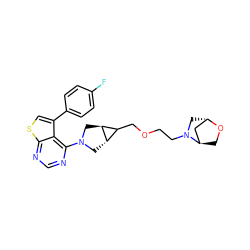 Fc1ccc(-c2csc3ncnc(N4C[C@H]5C(COCCN6C[C@H]7C[C@H]6CO7)[C@@H]5C4)c23)cc1 ZINC000653767505