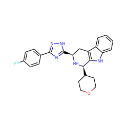 Fc1ccc(-c2n[nH]c([C@H]3Cc4c([nH]c5ccccc45)[C@@H](C4CCOCC4)N3)n2)cc1 ZINC000201116894