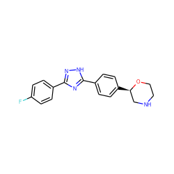 Fc1ccc(-c2n[nH]c(-c3ccc([C@@H]4CNCCO4)cc3)n2)cc1 ZINC000205120291