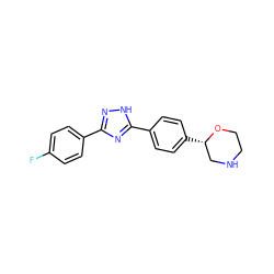 Fc1ccc(-c2n[nH]c(-c3ccc([C@H]4CNCCO4)cc3)n2)cc1 ZINC000205120274