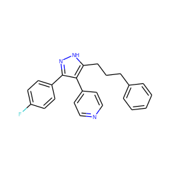 Fc1ccc(-c2n[nH]c(CCCc3ccccc3)c2-c2ccncc2)cc1 ZINC000140662872