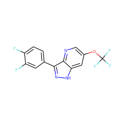 Fc1ccc(-c2n[nH]c3cc(OC(F)(F)F)cnc23)cc1F ZINC001772631757