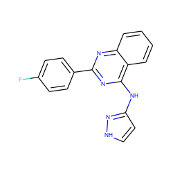 Fc1ccc(-c2nc(Nc3cc[nH]n3)c3ccccc3n2)cc1 ZINC000084587144