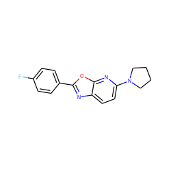 Fc1ccc(-c2nc3ccc(N4CCCC4)nc3o2)cc1 ZINC000205325694