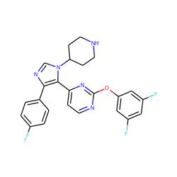 Fc1ccc(-c2ncn(C3CCNCC3)c2-c2ccnc(Oc3cc(F)cc(F)c3)n2)cc1 ZINC000036127104