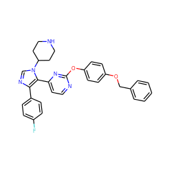 Fc1ccc(-c2ncn(C3CCNCC3)c2-c2ccnc(Oc3ccc(OCc4ccccc4)cc3)n2)cc1 ZINC000034753267