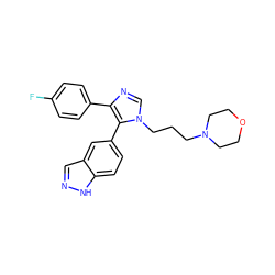 Fc1ccc(-c2ncn(CCCN3CCOCC3)c2-c2ccc3[nH]ncc3c2)cc1 ZINC000066073645