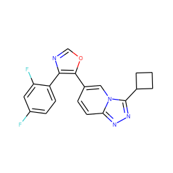 Fc1ccc(-c2ncoc2-c2ccc3nnc(C4CCC4)n3c2)c(F)c1 ZINC000003948881