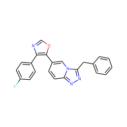 Fc1ccc(-c2ncoc2-c2ccc3nnc(Cc4ccccc4)n3c2)cc1 ZINC000014961323