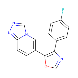 Fc1ccc(-c2ncoc2-c2ccc3nncn3c2)cc1 ZINC000014961256