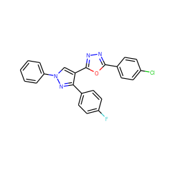 Fc1ccc(-c2nn(-c3ccccc3)cc2-c2nnc(-c3ccc(Cl)cc3)o2)cc1 ZINC000169333957