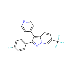 Fc1ccc(-c2nn3cc(C(F)(F)F)ccc3c2-c2ccncc2)cc1 ZINC000034336254