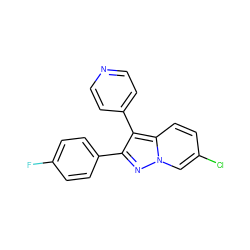 Fc1ccc(-c2nn3cc(Cl)ccc3c2-c2ccncc2)cc1 ZINC000040977415