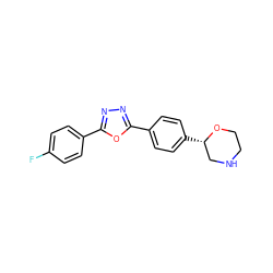 Fc1ccc(-c2nnc(-c3ccc([C@H]4CNCCO4)cc3)o2)cc1 ZINC000205118416