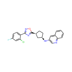 Fc1ccc(-c2noc([C@H]3CC[C@@H](Nc4cnc5ccccc5c4)C3)n2)c(Cl)c1 ZINC000040917249