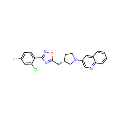 Fc1ccc(-c2noc(C[C@@H]3CCN(c4cnc5ccccc5c4)C3)n2)c(Cl)c1 ZINC000040918525