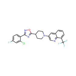 Fc1ccc(-c2noc(C3CCN(c4cnc5c(C(F)(F)F)cccc5c4)CC3)n2)c(Cl)c1 ZINC000040394323