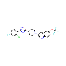 Fc1ccc(-c2noc(C3CCN(c4cnc5ccc(OC(F)(F)F)cc5c4)CC3)n2)c(Cl)c1 ZINC000040891935