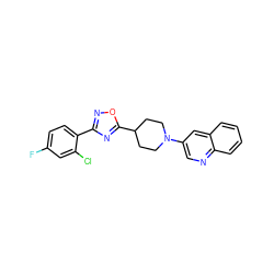 Fc1ccc(-c2noc(C3CCN(c4cnc5ccccc5c4)CC3)n2)c(Cl)c1 ZINC000040918680