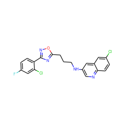 Fc1ccc(-c2noc(CCCNc3cnc4ccc(Cl)cc4c3)n2)c(Cl)c1 ZINC000040972907