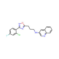 Fc1ccc(-c2noc(CCCNc3cnc4ccccc4c3)n2)c(Cl)c1 ZINC000040413695