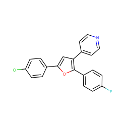 Fc1ccc(-c2oc(-c3ccc(Cl)cc3)cc2-c2ccncc2)cc1 ZINC000003832166