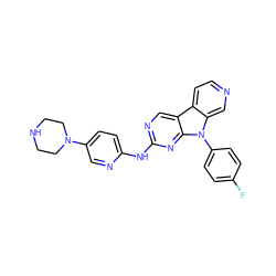 Fc1ccc(-n2c3cnccc3c3cnc(Nc4ccc(N5CCNCC5)cn4)nc32)cc1 ZINC000169706621