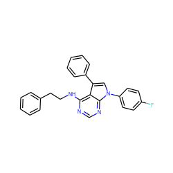 Fc1ccc(-n2cc(-c3ccccc3)c3c(NCCc4ccccc4)ncnc32)cc1 ZINC000002713982