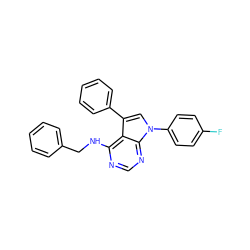 Fc1ccc(-n2cc(-c3ccccc3)c3c(NCc4ccccc4)ncnc32)cc1 ZINC000002714003