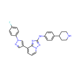 Fc1ccc(-n2cc(-c3cccn4nc(Nc5ccc(C6CCNCC6)cc5)nc34)cn2)cc1 ZINC000096169787