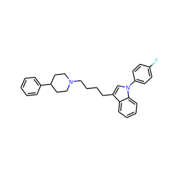 Fc1ccc(-n2cc(CCCCN3CCC(c4ccccc4)CC3)c3ccccc32)cc1 ZINC000013741509