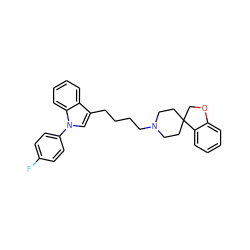 Fc1ccc(-n2cc(CCCCN3CCC4(CC3)COc3ccccc34)c3ccccc32)cc1 ZINC000013741548