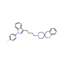 Fc1ccc(-n2cc(CCCCN3CCC4(CC3)COc3ccccc3C4)c3ccccc32)cc1 ZINC000013741551