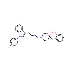 Fc1ccc(-n2cc(CCCCN3CCC4(CC3)Cc3ccccc3CO4)c3ccccc32)cc1 ZINC000013741550