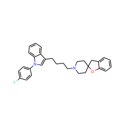 Fc1ccc(-n2cc(CCCCN3CCC4(CC3)Cc3ccccc3O4)c3ccccc32)cc1 ZINC000013741518